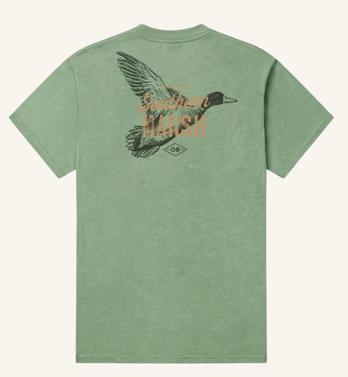 Southern Marsh Seawash Duck Etching Tee - Dark Fern