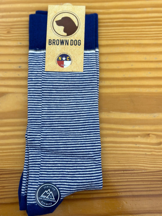 Brown Dog Stand Up Stripe Socks- Royal Blue/White