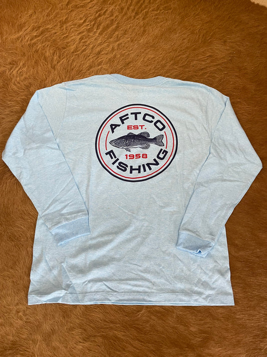 AFTCO Youth Kingpin LS Shirt- Neon Sky Blue Heather
