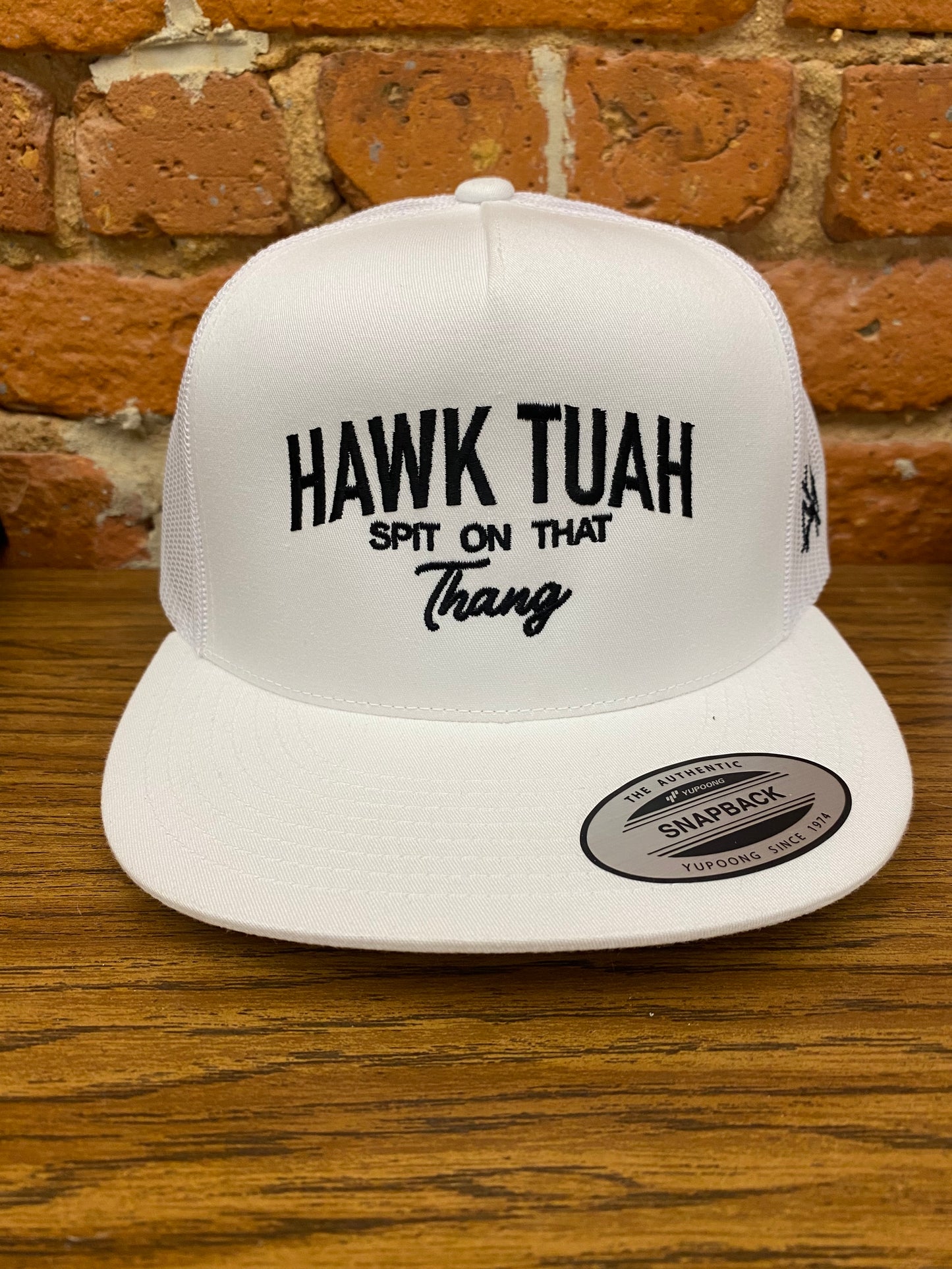 MHC Hawk Tuah Snapback Hat - White/Black