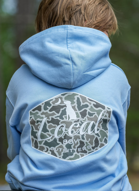 Local Boy Youth Dog & Moon Camo Badge Hoodie - Sky Blue