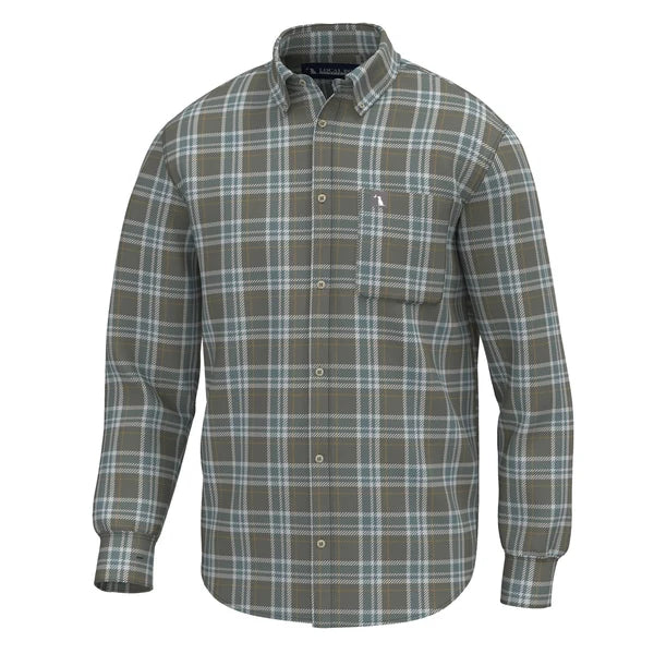 Local Boy Plaid Stretch Flannel- Moss Gray/Smoky Teal/Silver