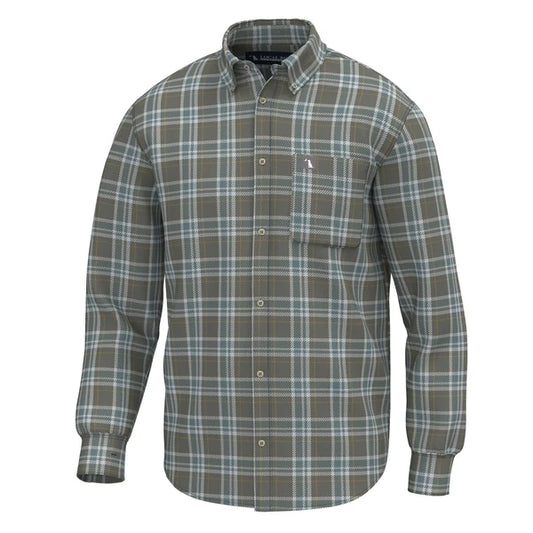 Local Boy Plaid Stretch Flannel- Moss Gray/Smoky Teal/Silver