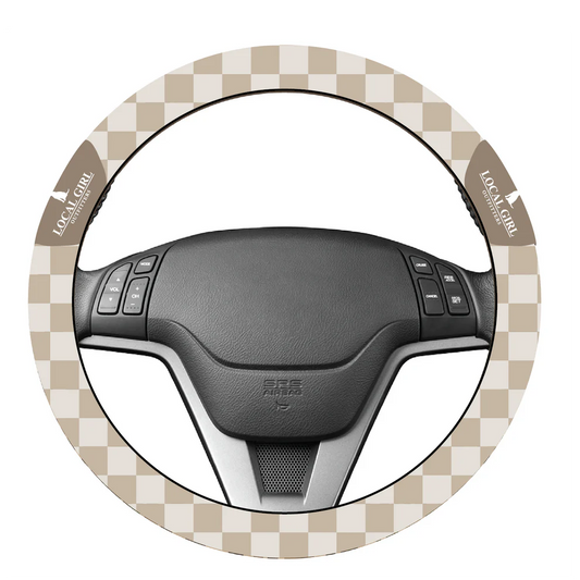 Local Girl Steering Wheel Cover - Khaki Checker