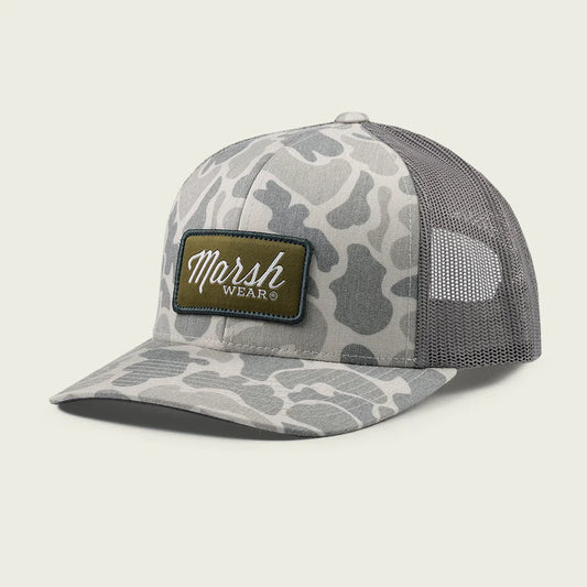 Marsh Wear Script Trucker Hat - Stone Mallard Camo