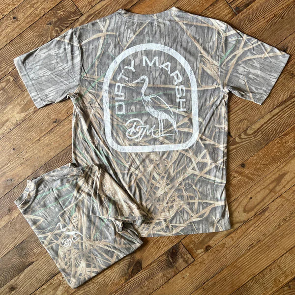 Dirty Marsh Backshore Logo Tee- Mossy Oak Shadow Grass Camo (Washed Out Series)