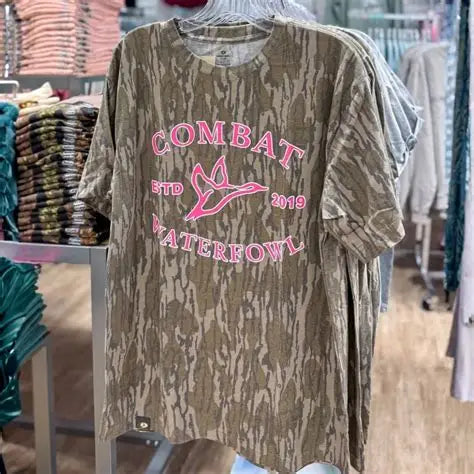 Combat Waterfowl Washed Out Bottomland Tee – Pink Badge Logo
