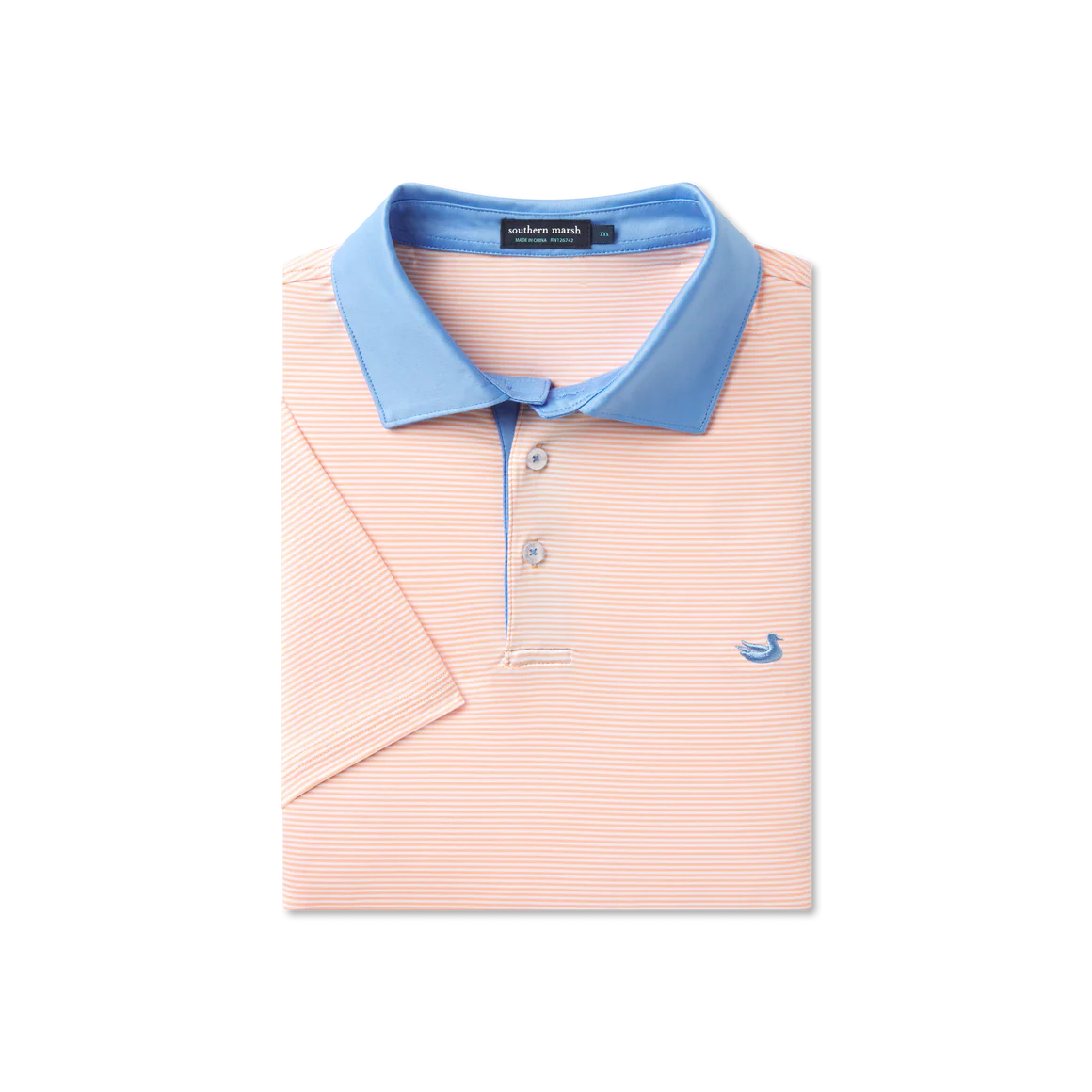 Southern Marsh Bermuda Performance Polo Hampton Stripe - Peach & White