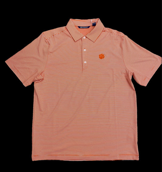 Cutter & Buck Forge Eco Double Stripe Stretch Recycled Clemson Polo - College Orange/White