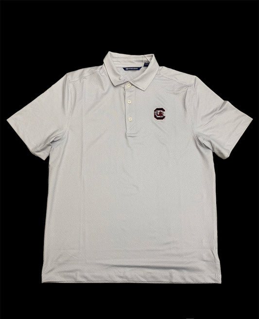 Cutter & Buck Pike Eco Symmetry Print Stretch Recycled USC Polo -White/Polished Grey