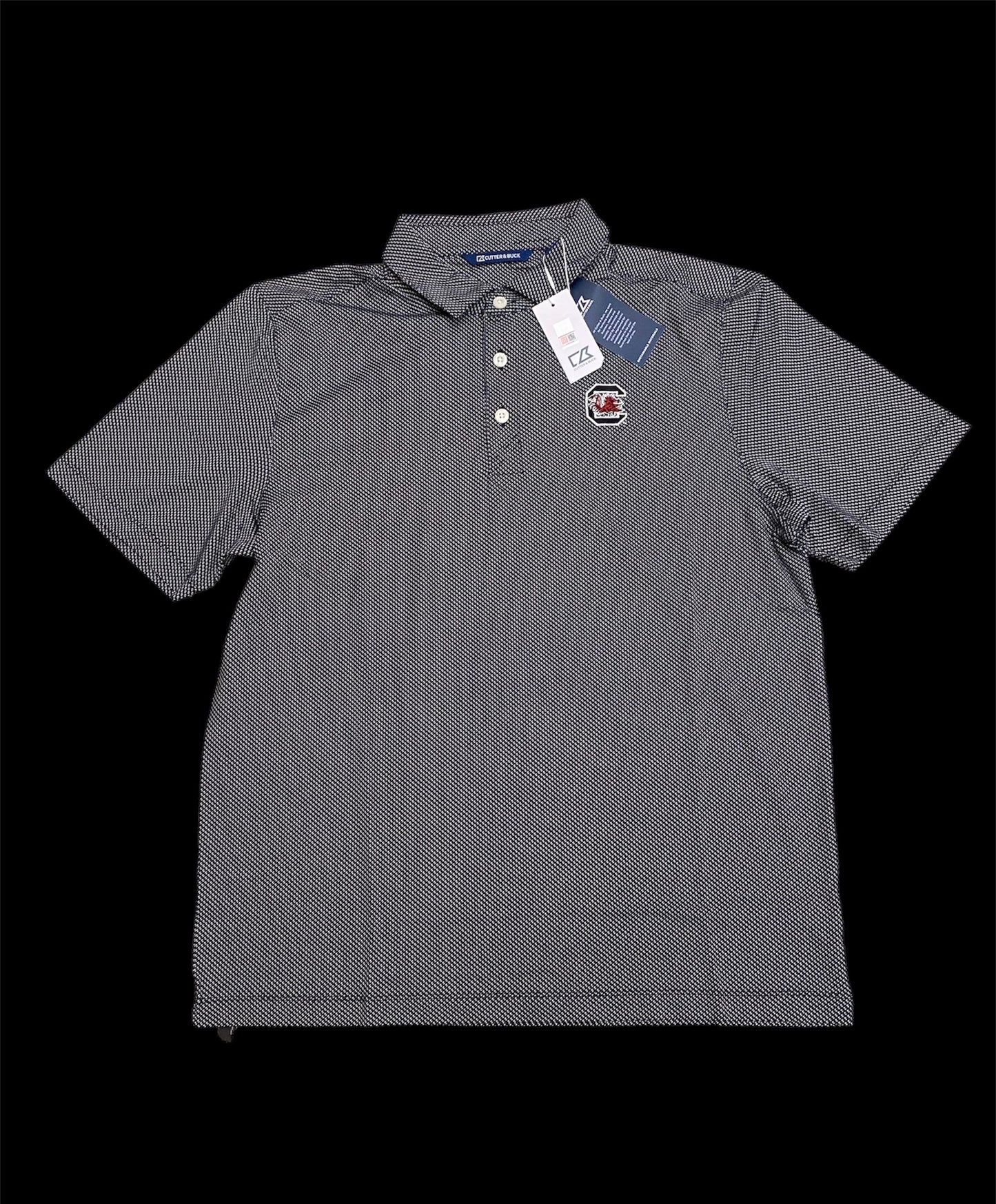 Cutter & Buck Pike Eco Symmetry Print Stretch Recycled USC Polo -Black/White