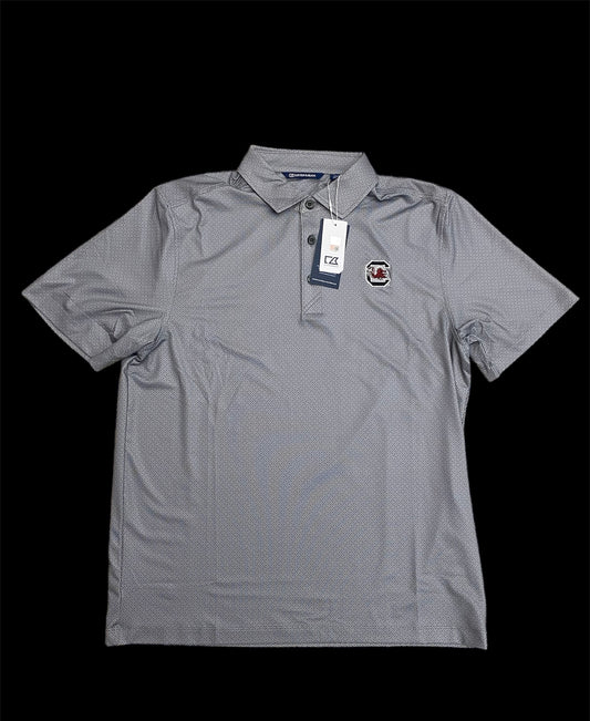 Cutter & Buck Pike Eco Tonal Geo Print Stretch Recycled USC Polo -Elemental Grey