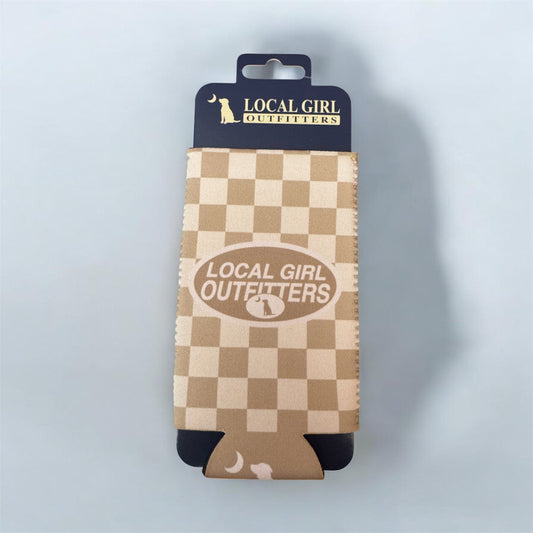 Local Girl Modern Oval Slim Koozie - Khaki Checker