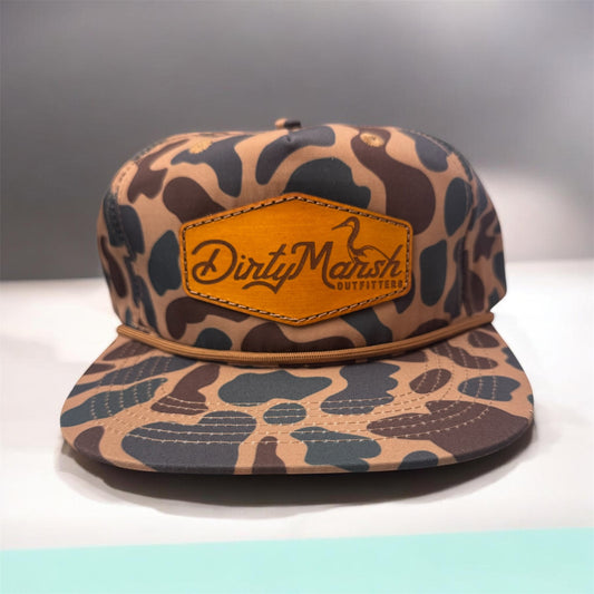 Dirty Marsh Shoreline Leather Patch Hat - Delta Core Camo