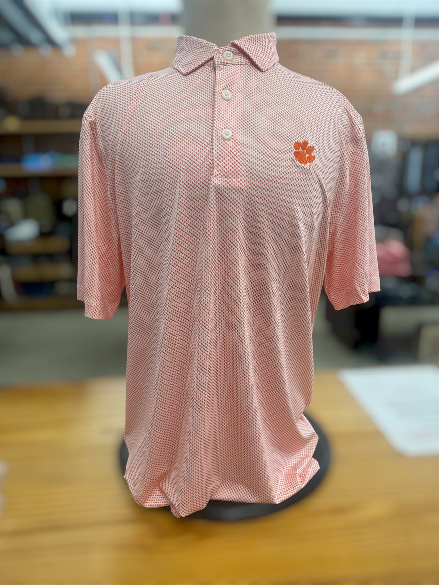 Cutter & Buck Pike Eco Symmetry Polo- Orange Clemson