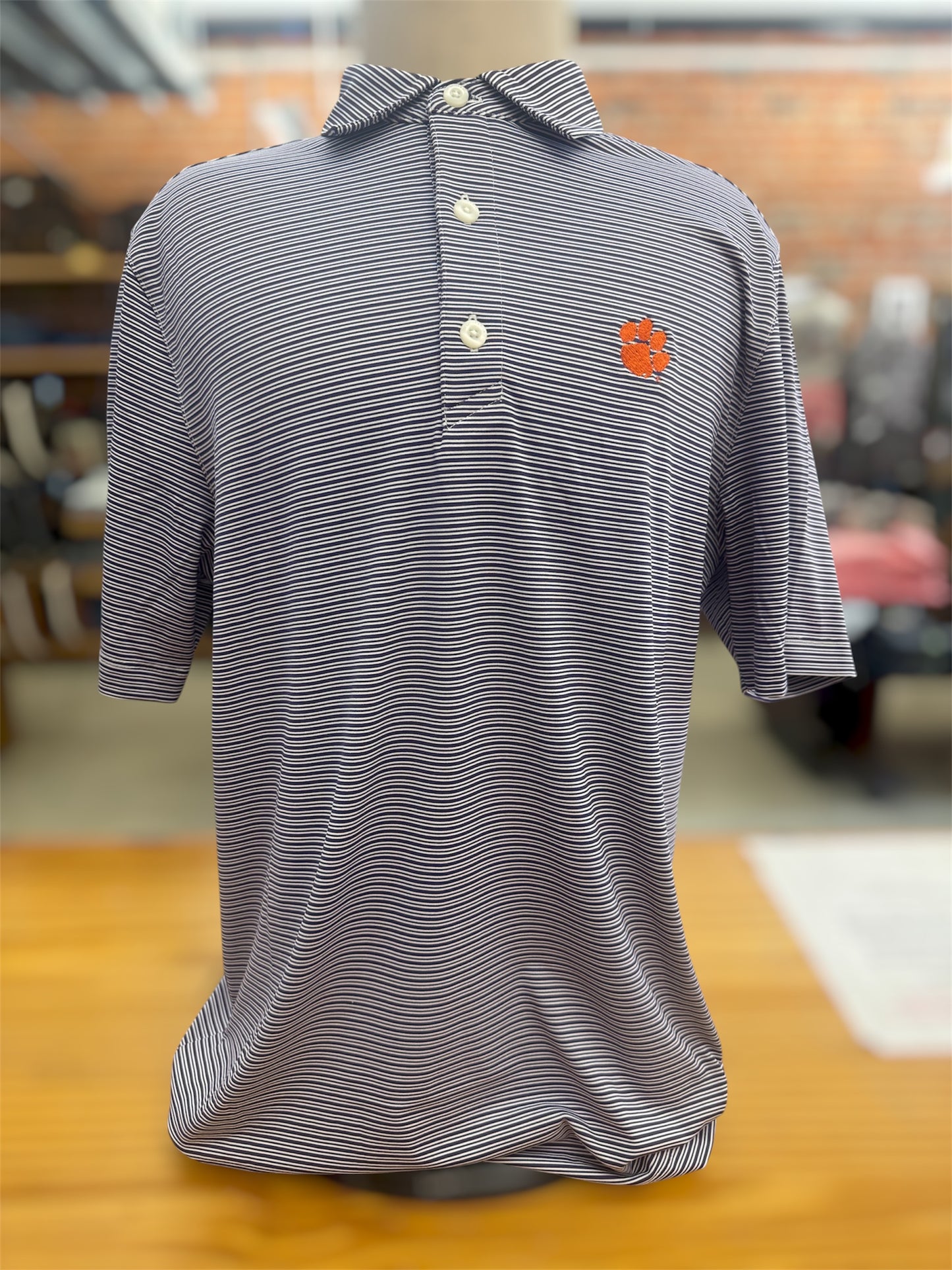 Cutter & Buck Forge Eco Double Stripe Polo- Purple Clemson