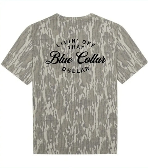 Mad Hatter Blue Collar Dollar Tee - Mossy Oak Bottomland