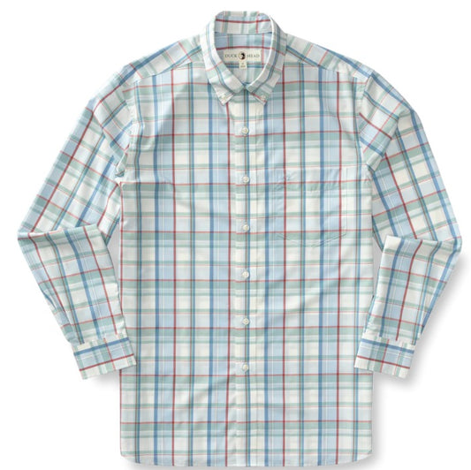 Duck Head Performance Poplin Sport Shirt Carson Plaid - Light Blue