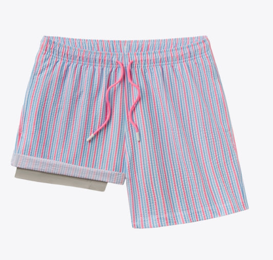 SSCO Clubhouse Seersucker Swim Shorts - Berry Tide