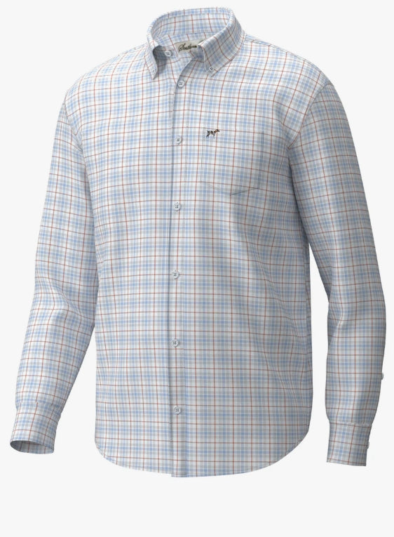 Southern Point Hadley Luxe Lite Long Sleeve Button Down - Harvey Plaid Blue Sky & Burnt Sienna