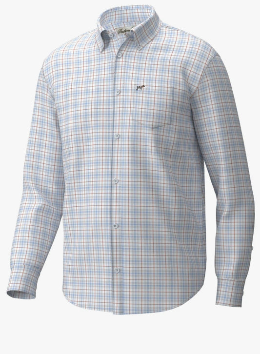 Southern Point Hadley Luxe Lite Long Sleeve Button Down - Harvey Plaid Blue Sky & Burnt Sienna