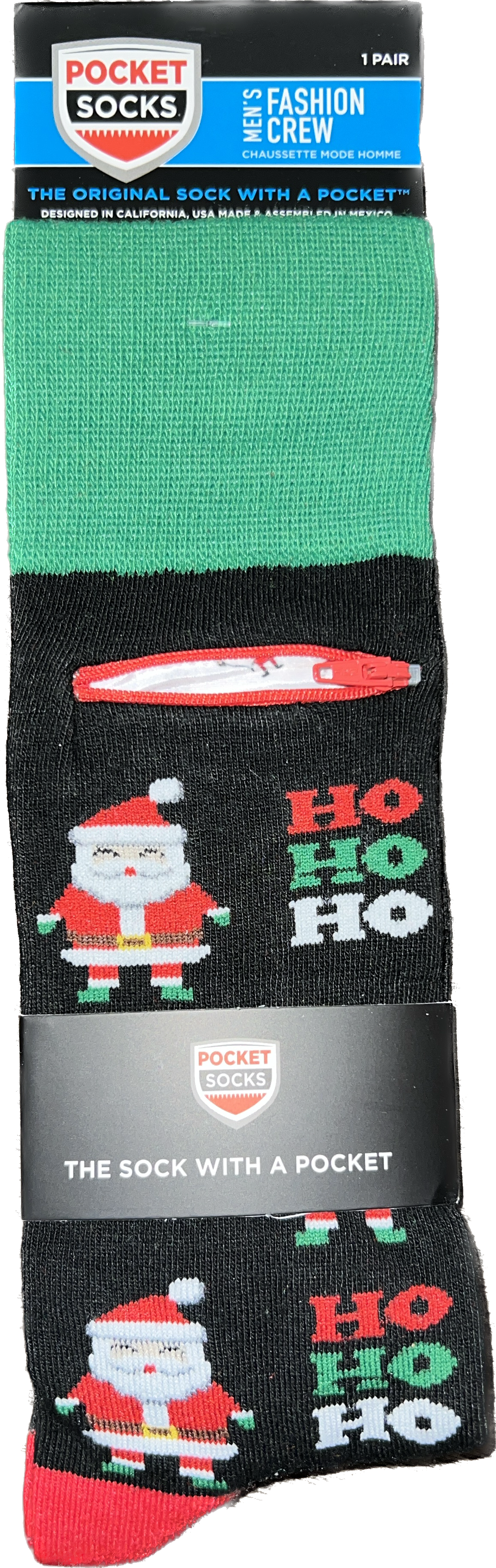 Pocket Socks Santa Ho Ho Ho- Black