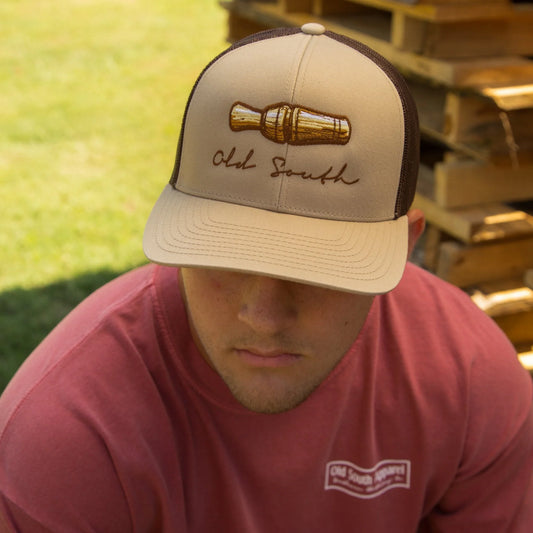 Old South Duck Call Trucker Hat- Khaki/Brown