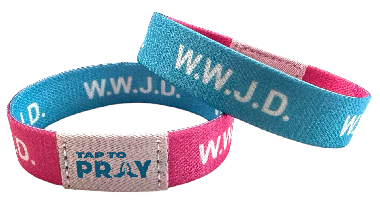 Tap To Pray Wristbands - Blue/Pink WWJD