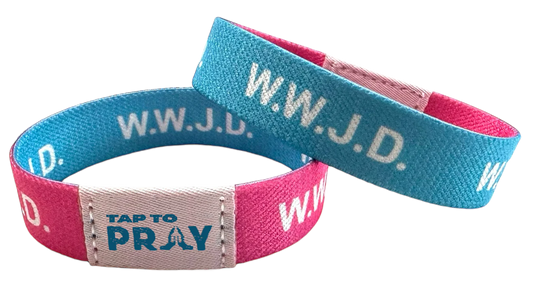 Tap To Pray Wristbands - Blue/Pink WWJD