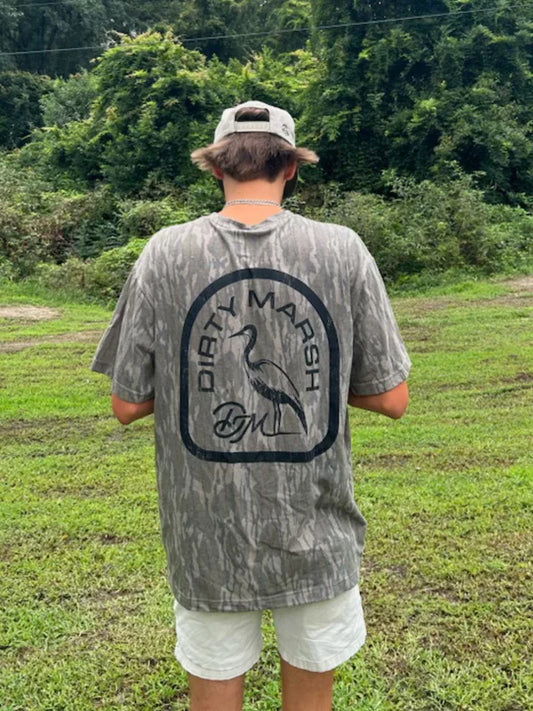 Dirty Marsh Backshore Logo Tee -Washed Out Mossy Oak Bottomland Camo