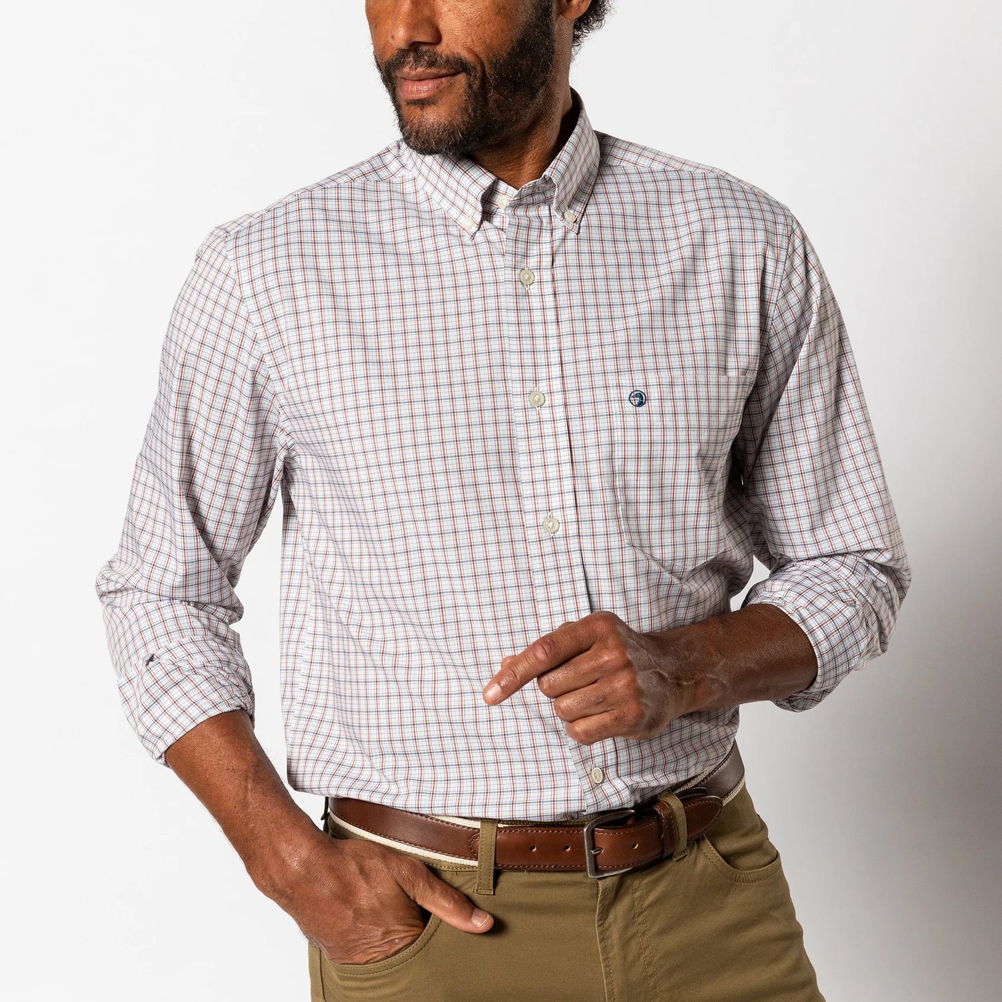 Duck Head Performance Poplin Sport Shirt Edison Plaid - Burnt Brick