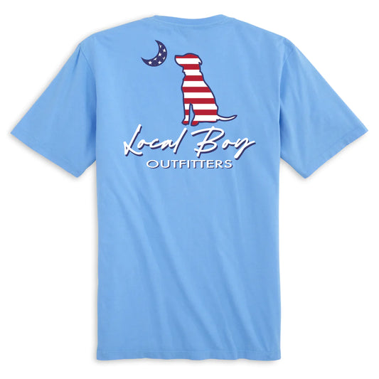 Local Boy Flag Dog Tee- Washed Denim