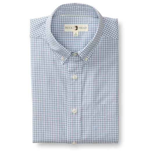 Duck Head Cotton Cashmere Poplin Sport Shirt Lewis Plaid - Glacier Blue