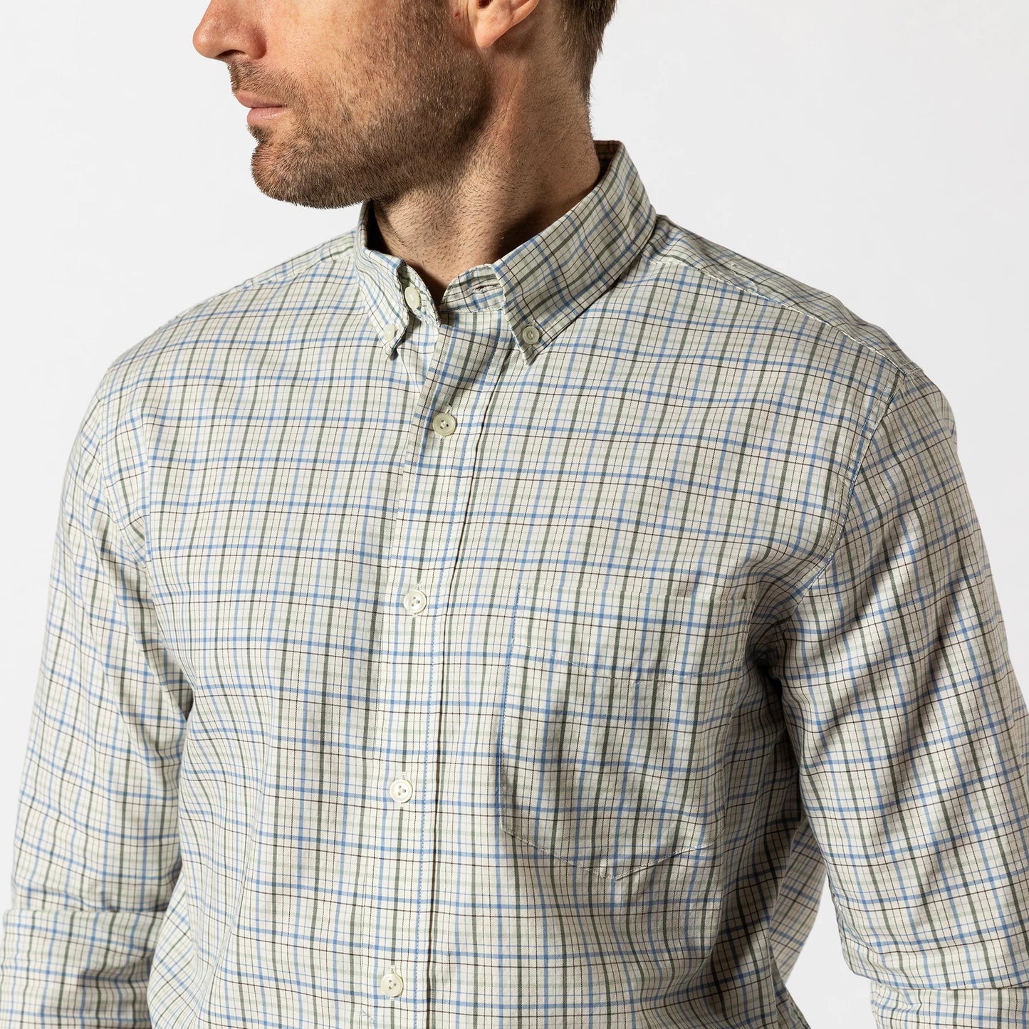 Duck Head Cotton Twill Sport Shirt Cooper Plaid -Lake Blue