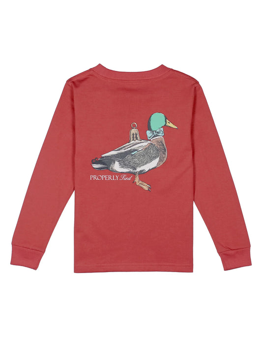 Properly Tied Boys Duck Ornament LS Cabernet Tee
