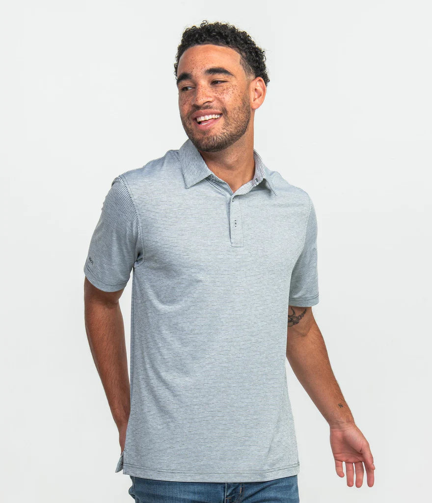 Southern Shirt Co. Heather Madison Stripe Polo- Spruce