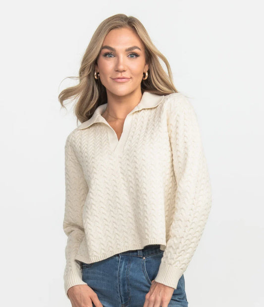 Southern Shirt Co. Women's Textured Knit Polo Sweater- Birch