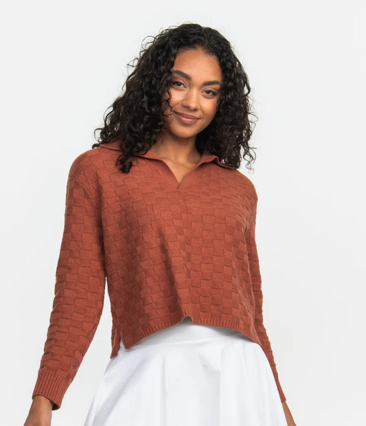 Southern Shirt Co. Women's Textured Knit Polo Sweater- Chutney
