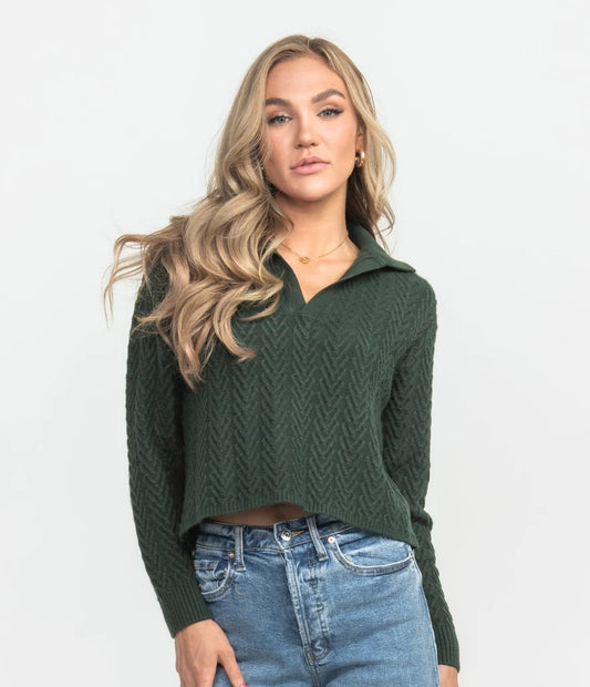 Southern Shirt Co. Women's Textured Knit Polo Sweater- Sycamore