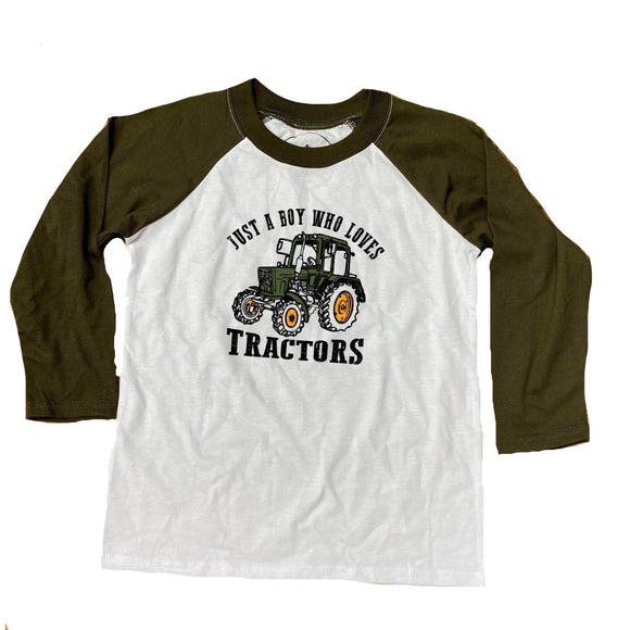 JM Youth A Boy Who Loves Tractors 3/4 Sleeve Tee