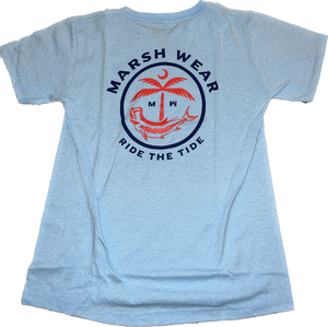 Marsh Wear Youth Retro Palm SS Shirt- Neon Sky Blue Heather