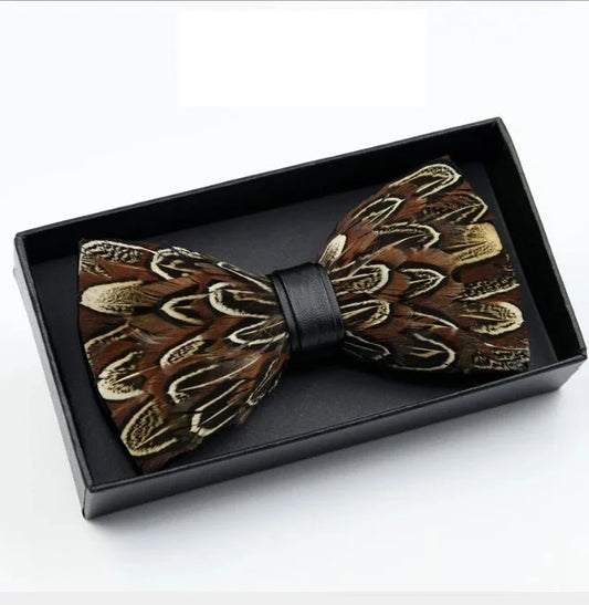 TYED Handmade Feather Bow Tie- Brown