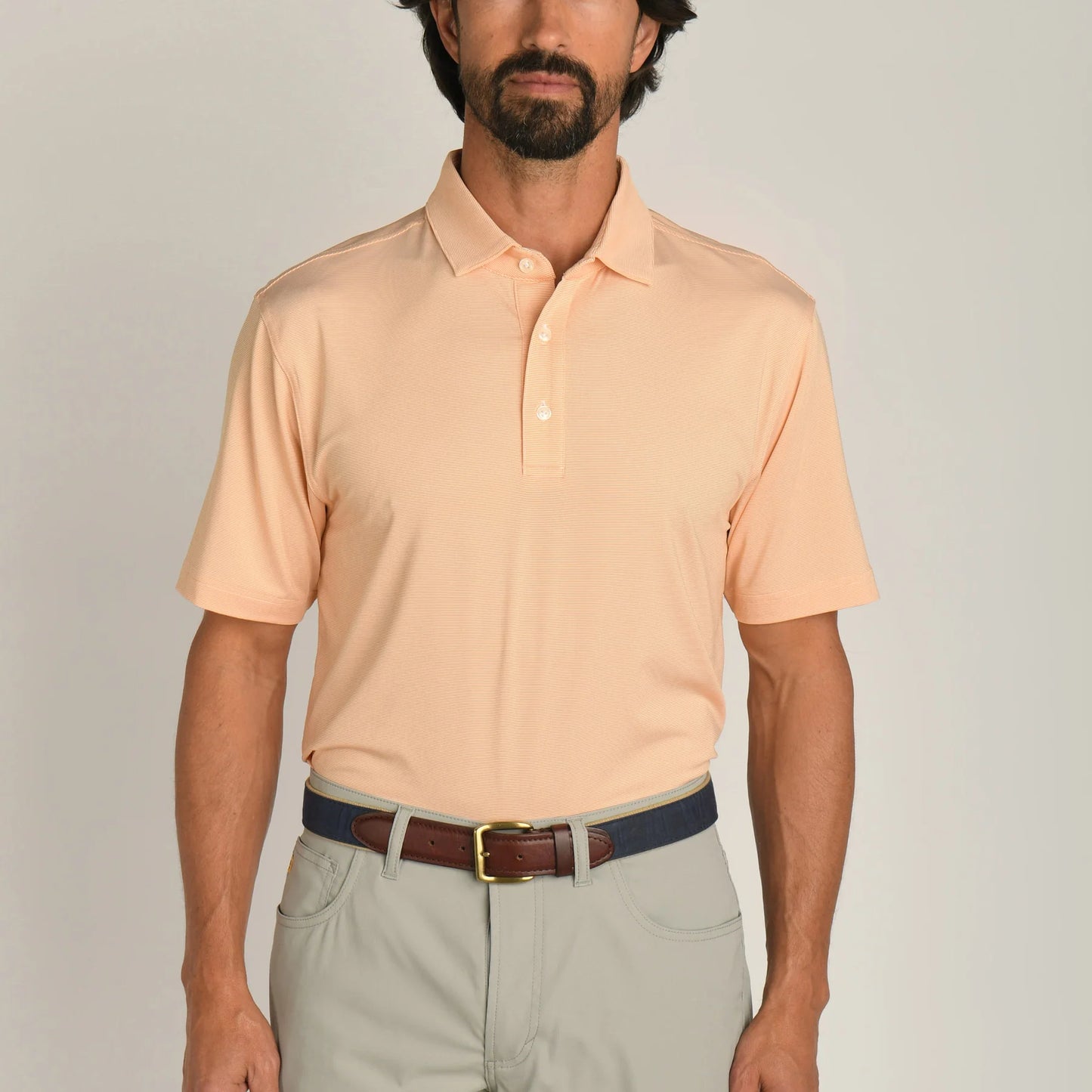 Duck Head Long Drive SS Stripe Polo Almost Apricot