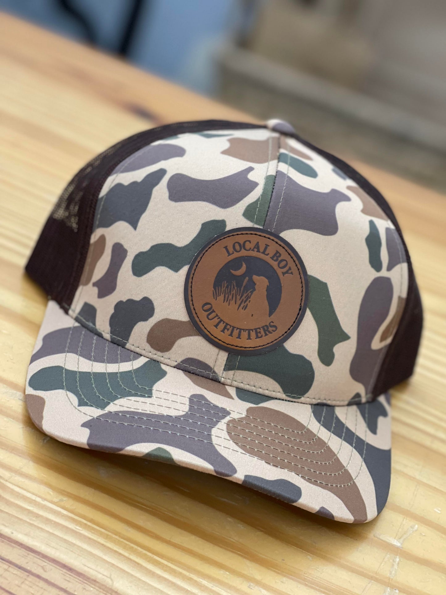 Local Boy Trucker Leather Patch Old School Camo